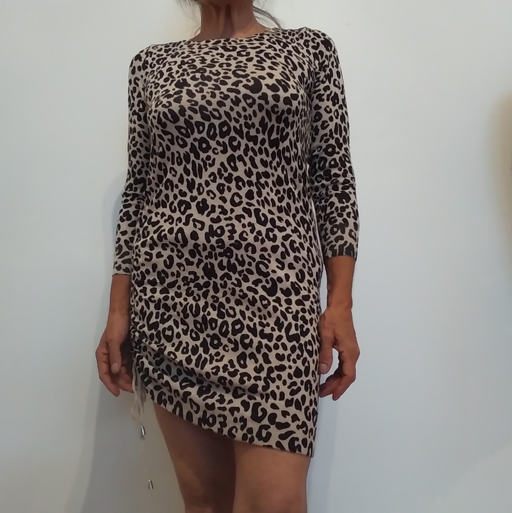 Bodycon animal print 3/4 sleeve mini dress